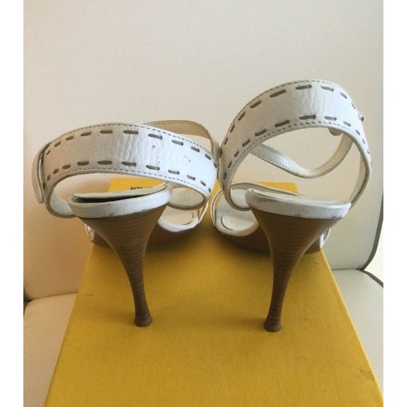 Fendi Women's Sandal Shoes Heels White Leather Authentic Size Italy 36.5 US 6.5 - Picture 5 of 12